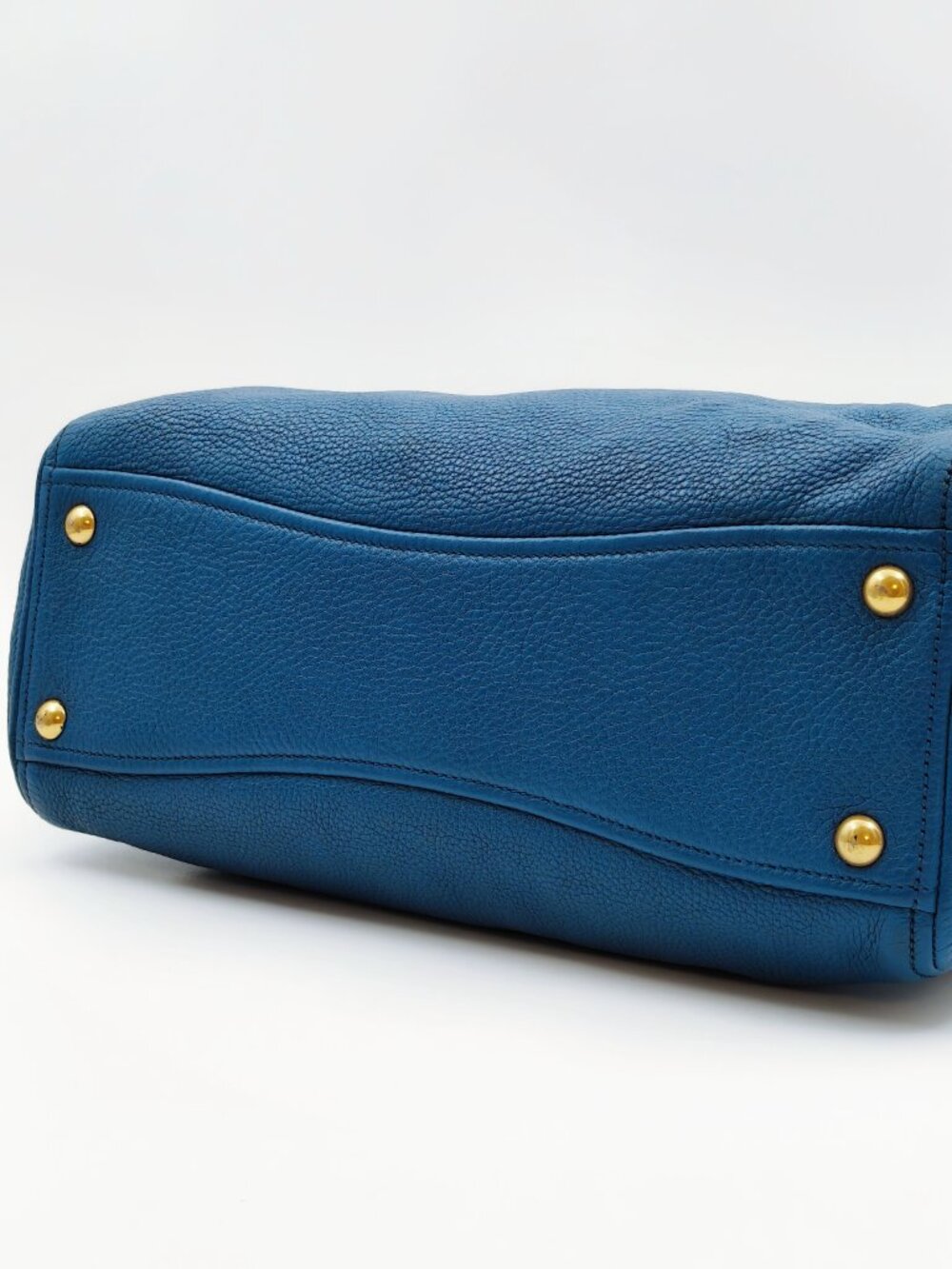 Miu Miu Blue Pebbled Leather Tote Shoulder Bag Gold Hardware - Picture 7 of 15